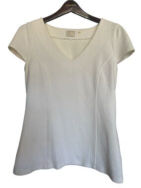 9-H15 Stcl White Textured V-Neck Short Sleeve Top
